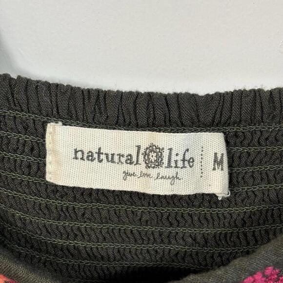 Natural Life Women's Size M Embroidered Boho Babydoll Style Top Bohemian Smocked - Picture 3 of 6